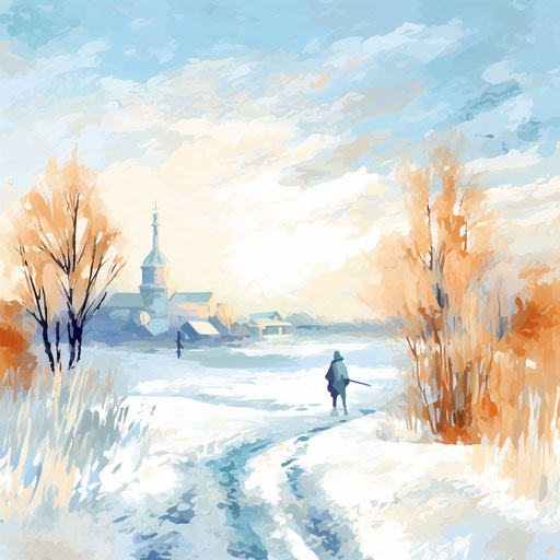 Winter Clipart in the Impressionistic Art Style, on White Background