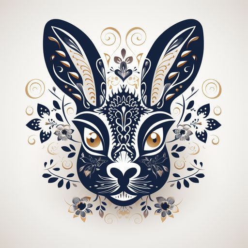 Easter rabbit in black and white, Mexican folklore-inspired style, delicate paper cutouts made of wrought iron, floral accents, meticulous design