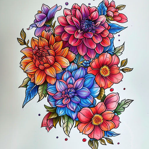 Energetic flat tattoo sketch of a birth flower bouquet
