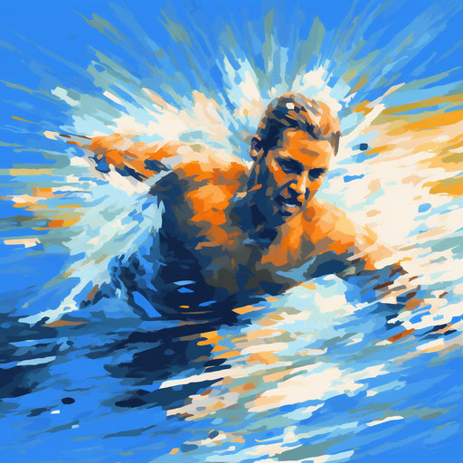 Swimming clipart in the style of Impressionistic Art, on white background