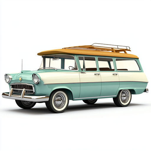 3D Station Wagon with flat white background, isolated clipart