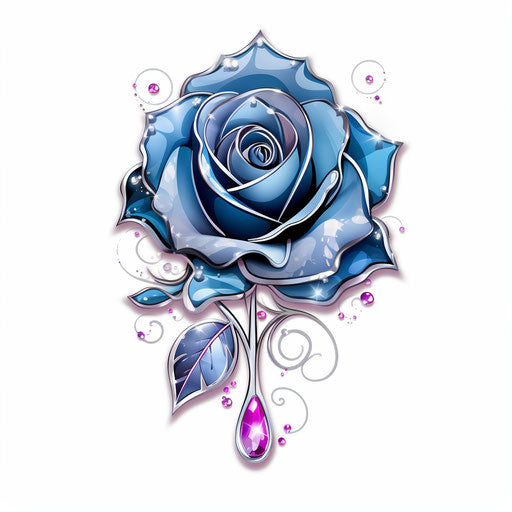 Blue rose with pearls, feminine sticker art style, realistic light