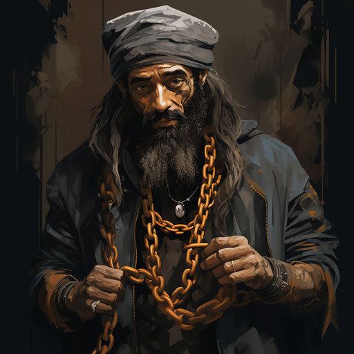 Man with cigar and chain, animated gifs style, dark gray/bronze, graffiti culture, zen buddhism influence, cartoon violence