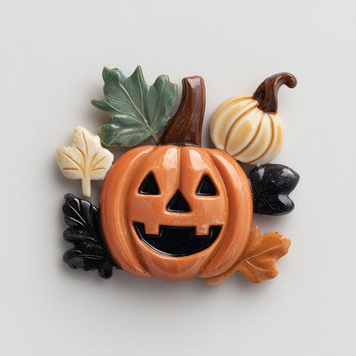 A cheerful carved pumpkin on a white background