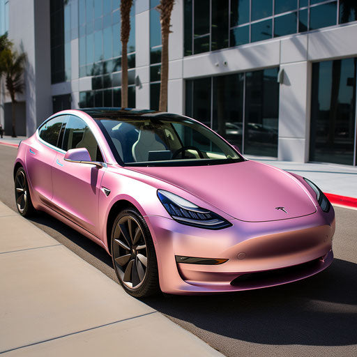 Light pink metallic electric car