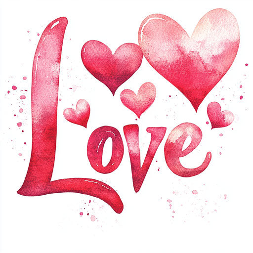 Love calligraphy with hearts on white background