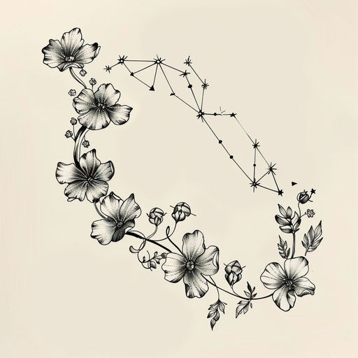 Botanical Virgo constellation tattoo sketch
