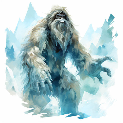 Yeti drawing in the Oil painting style, on a white background