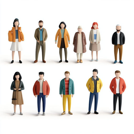 3D people in photo realistic style on flat white background, isolated clipart