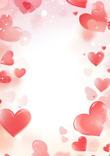 Red and pink hearts on empty white space