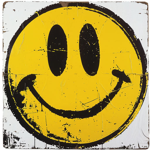 Yellow smiley face on white background, dark yellow and black