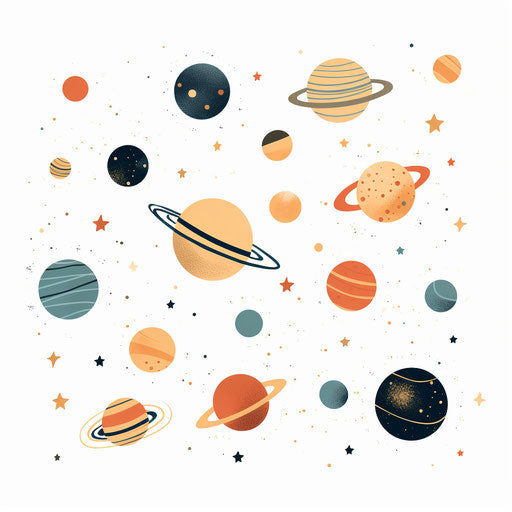 Minimalist-style universe clipart, on white background