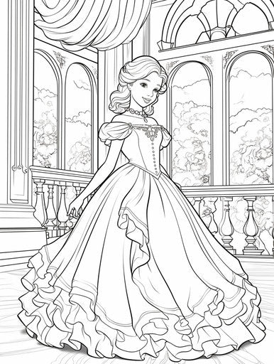 Child in the ballroom coloring page with flowers and birds