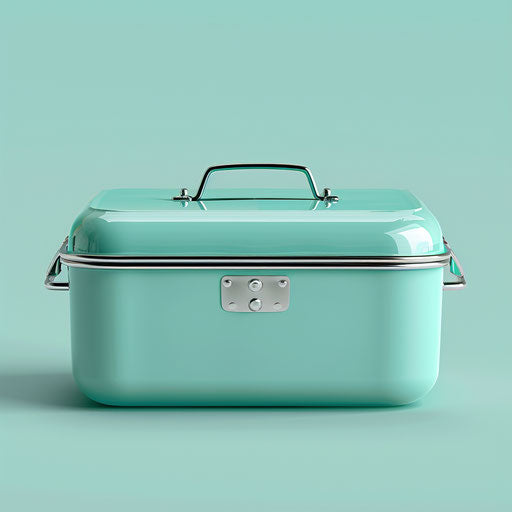 Realistic lunch box clipart on flat aqua background