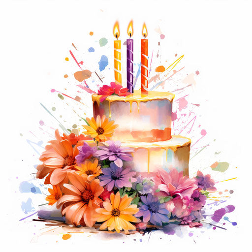 Birthday clipart in the style of Impressionistic Art, on white background