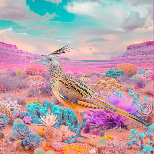 Desert bird in a surreal landscape with vivid colors