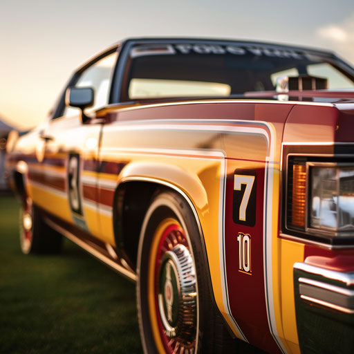 Vintage racing-themed Cadillac Coupe DeVille in classic rally