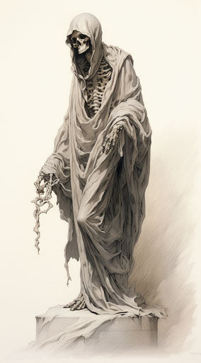 Realistic bronze cast grim reaper tattoo design
