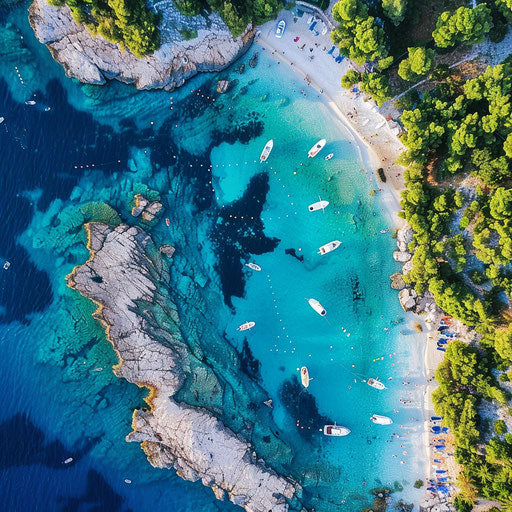 Vibrant coastline of Hvar Beach from above