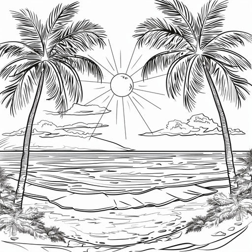 Tropical beach with palm trees under a shining sun