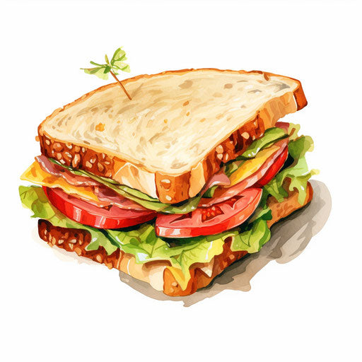 Sandwich clipart in the style of oil painting on white background