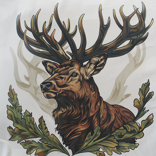 Majestic neo-traditional stag tattoo on white
