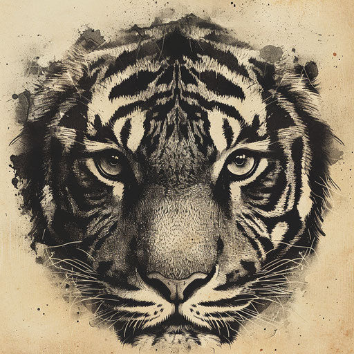 Vintage tattoo sketch of tiger eyes in flat design
