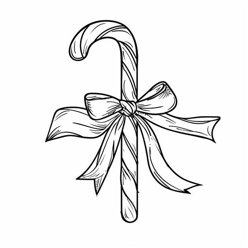 Candy cane with bow, coloring book page