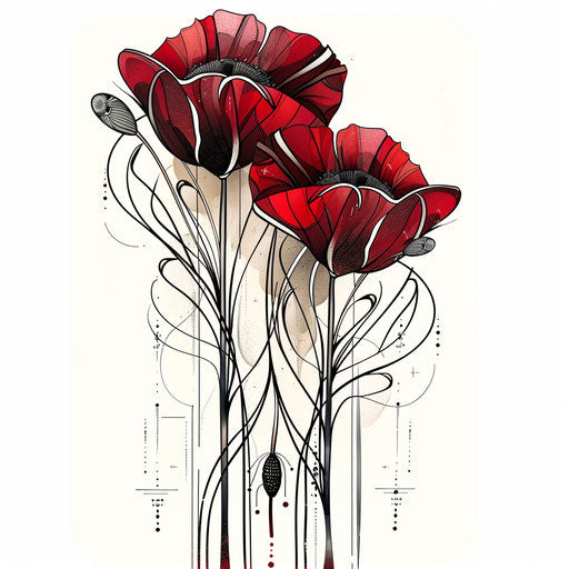 Art deco inspired poppy tattoo design