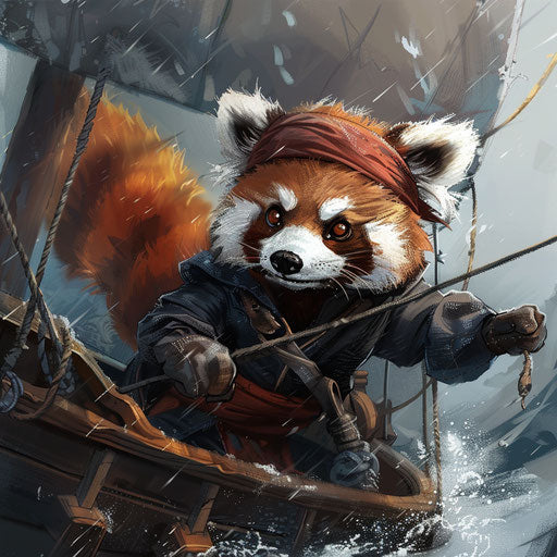 Red panda pirate navigating the high seas