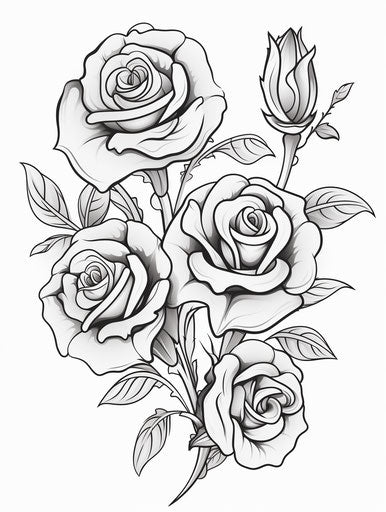 Ink roses tattoo drawing, whimsical doodles style