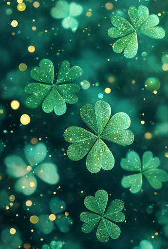 St. Patrick's Day background with shamrocks and glitter