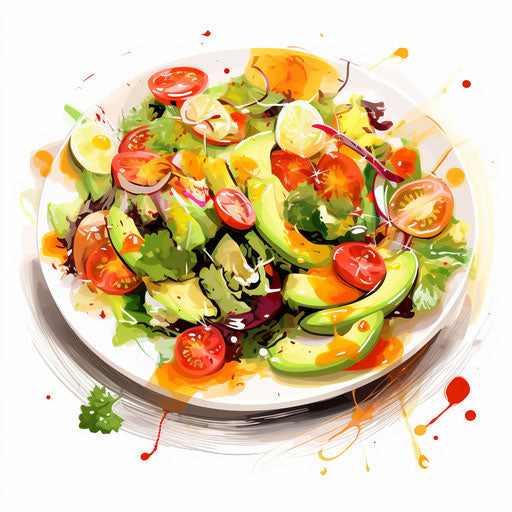 Salad in Impressionistic Art style, on white