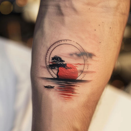 Zen sunset tattoo on white background