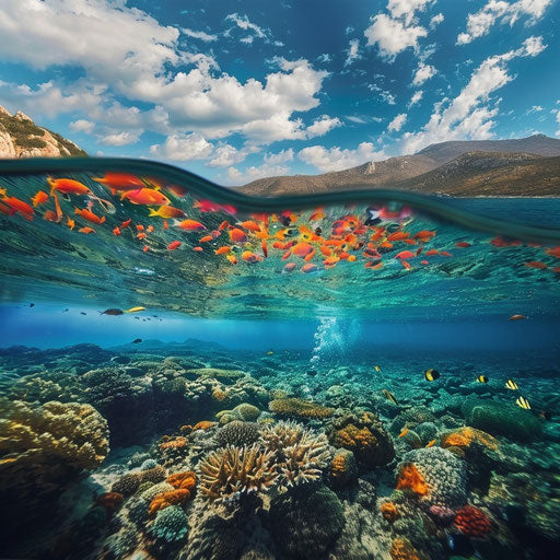 Underwater scene at Golden Beach (Paros), Greece with vibrant marine life