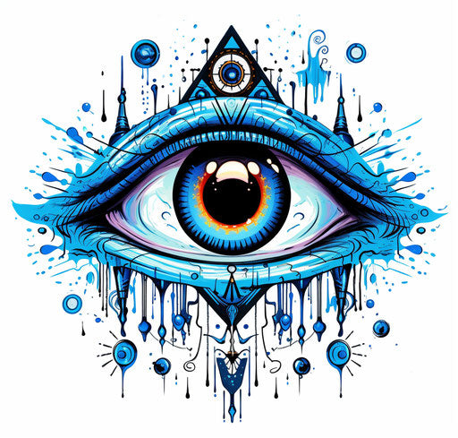 Blue eye and arrows in whimsical style