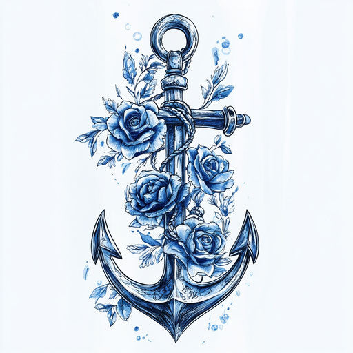 Anchor with blue flowers for small forearm tattoo