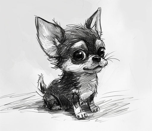 Black & White Chihuahua Drawing in the Style of Patricia Piccinini