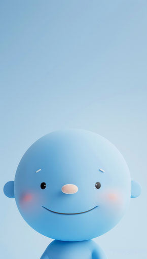 Cute blue baby face, simple background, cartoon 3D design