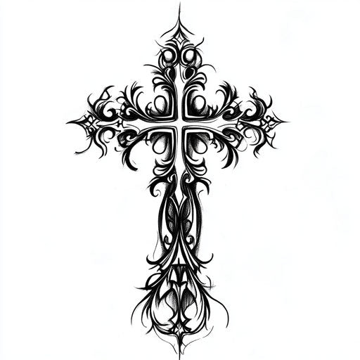 Detailed tribal cross on white background for flat religious tattoos