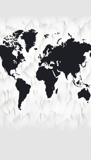 Black and white world map on white background