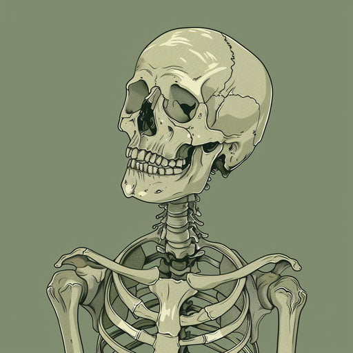 Skeleton clipart with flat, muted olive background