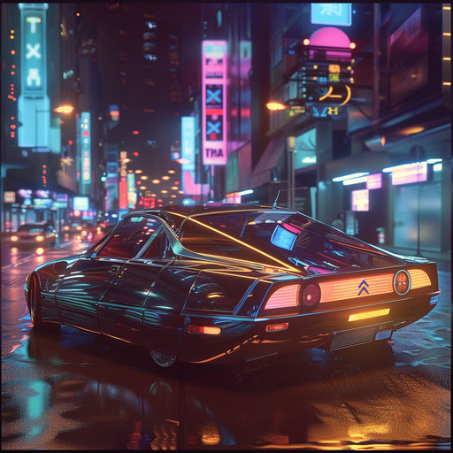 Cyberpunk Citroen DS 20 in neon megacity