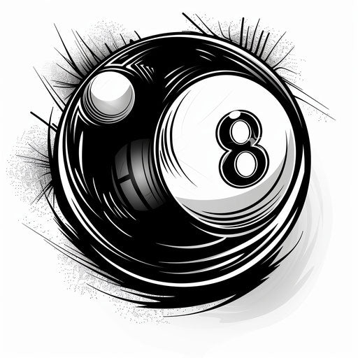 Sleek flat tattoo sketch of glossy 8 ball