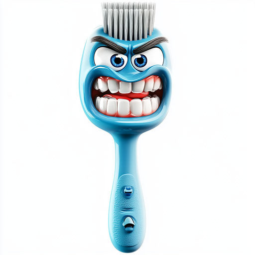 Humorous caricature of a toothbrush with exaggerated human characteristics