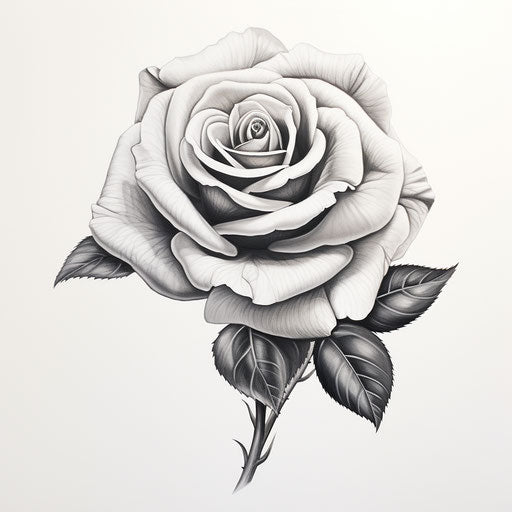 Ultra detailed drawing of a rose in silver and black