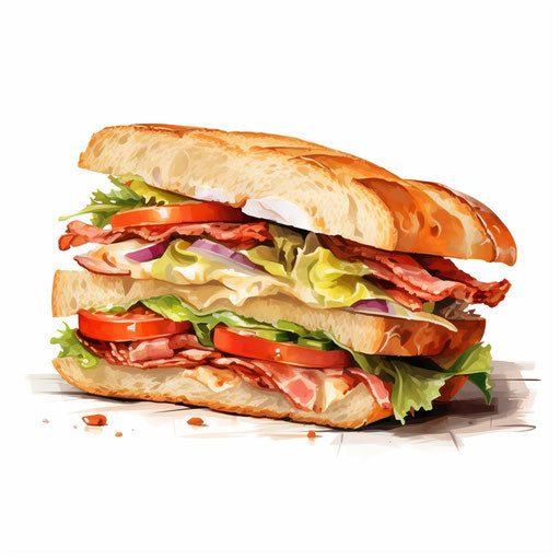 Sandwich clipart in the style of Oil painting, on a white background