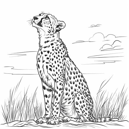 Cheetah looking at the sky, coloring page