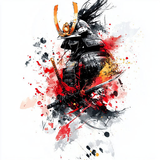 Japanese samurai tattoo with watercolor splashes
