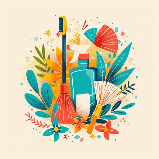 Whimsical cleaning logo with playful elements and bright colors